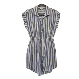 Japna Blue and White Striped Shirt Dress Romper
